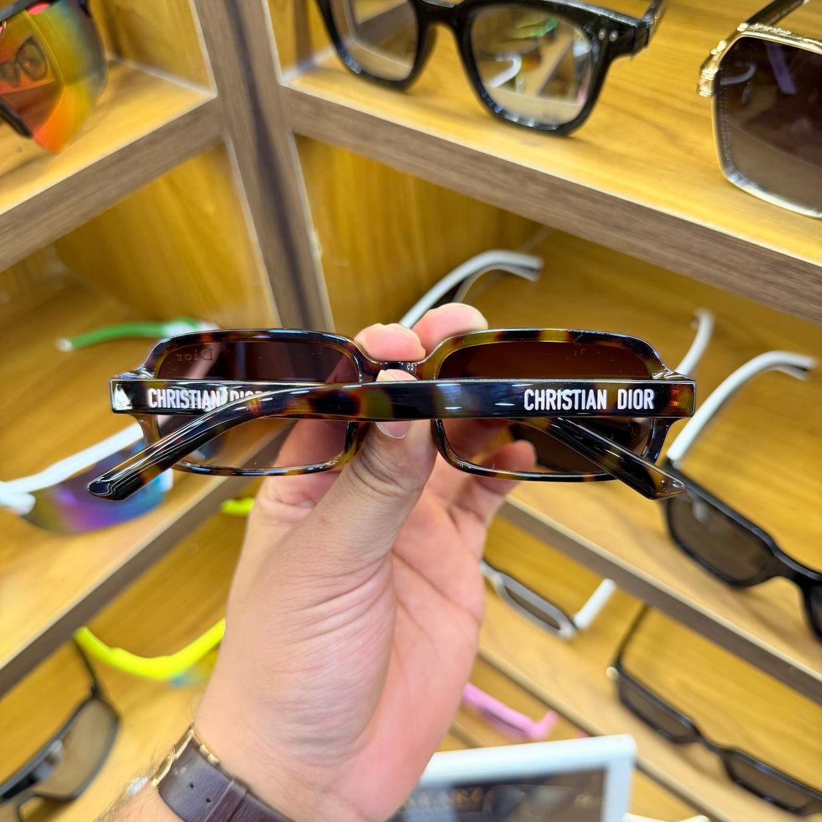 Dior 2545 Brown Leopard Print Rectangle Trending Premium Sunglasses