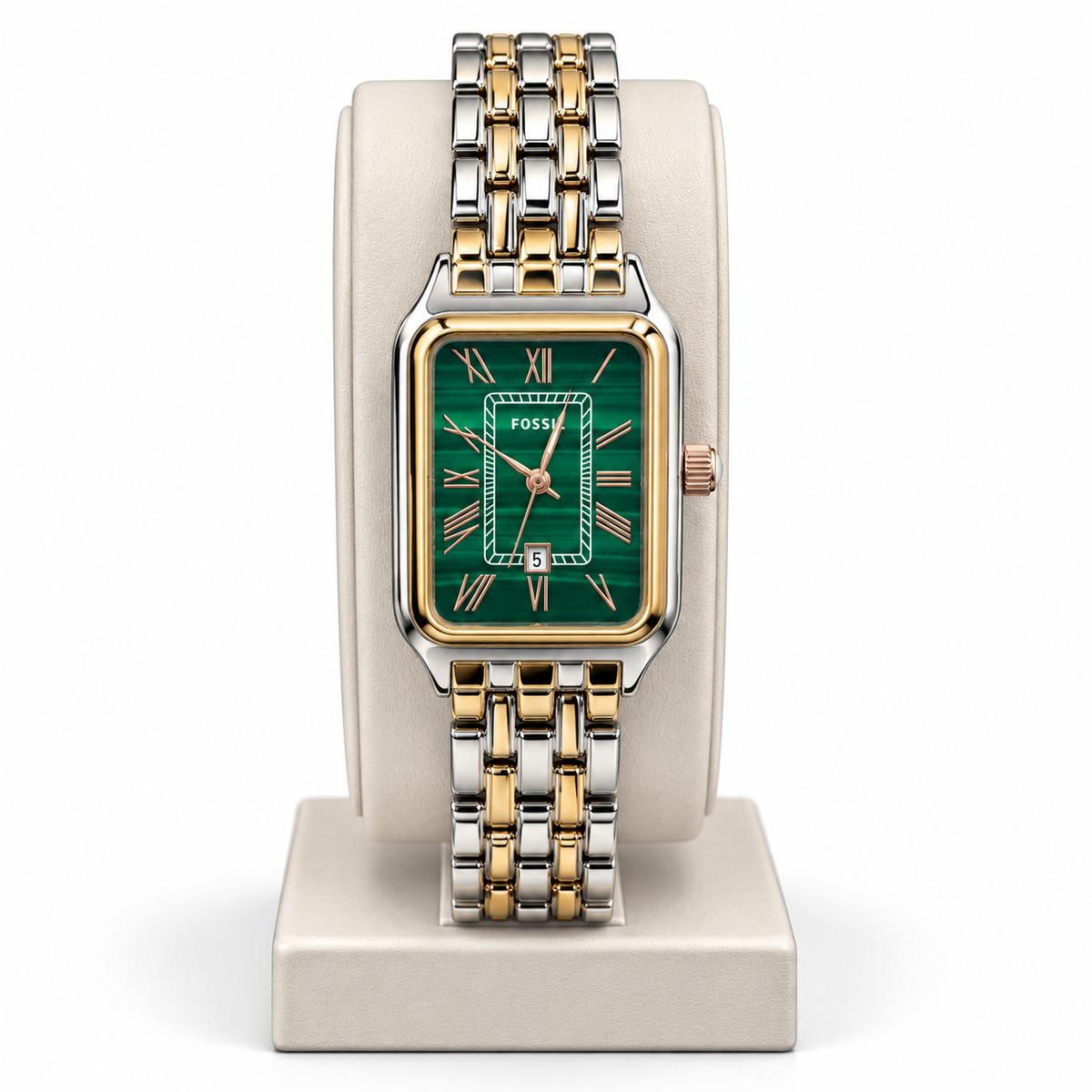 Fossil Emerald Green Two-Tone Rectangular Watch