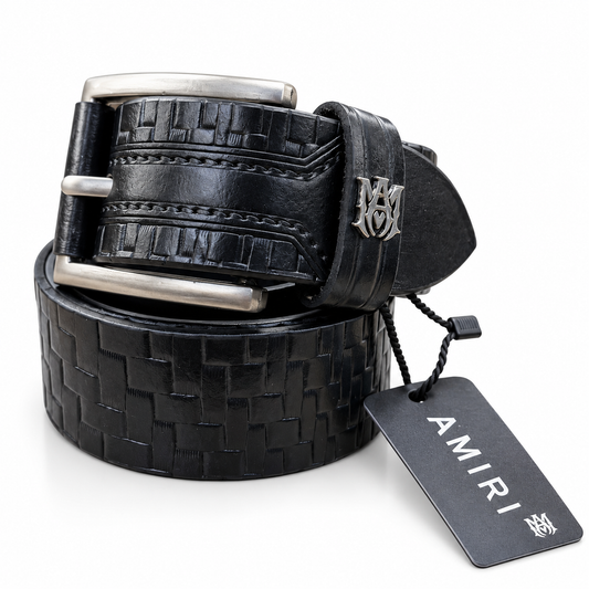 Amiri Premium Embossed Woven-Pattern Leather Belt – Black