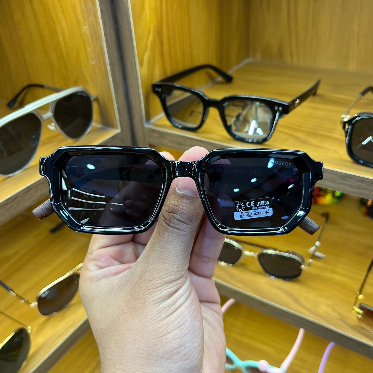 MOSCOT PJW7007 Rectangle Black Colour With Wooden Straps Premium Sunglasses
