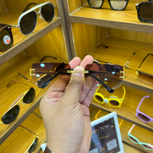 Cartier Gold-Brown Frameless Unisex Trending Premium Fashion Sunglass