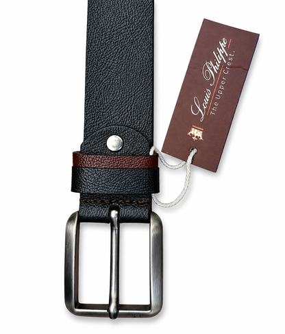 Louis Philippe Signature Black-Brown Leather Belt