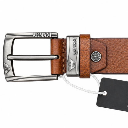 Giorgio Armani Premium Tan Brown Leather Belt – Signature Metal Buckle