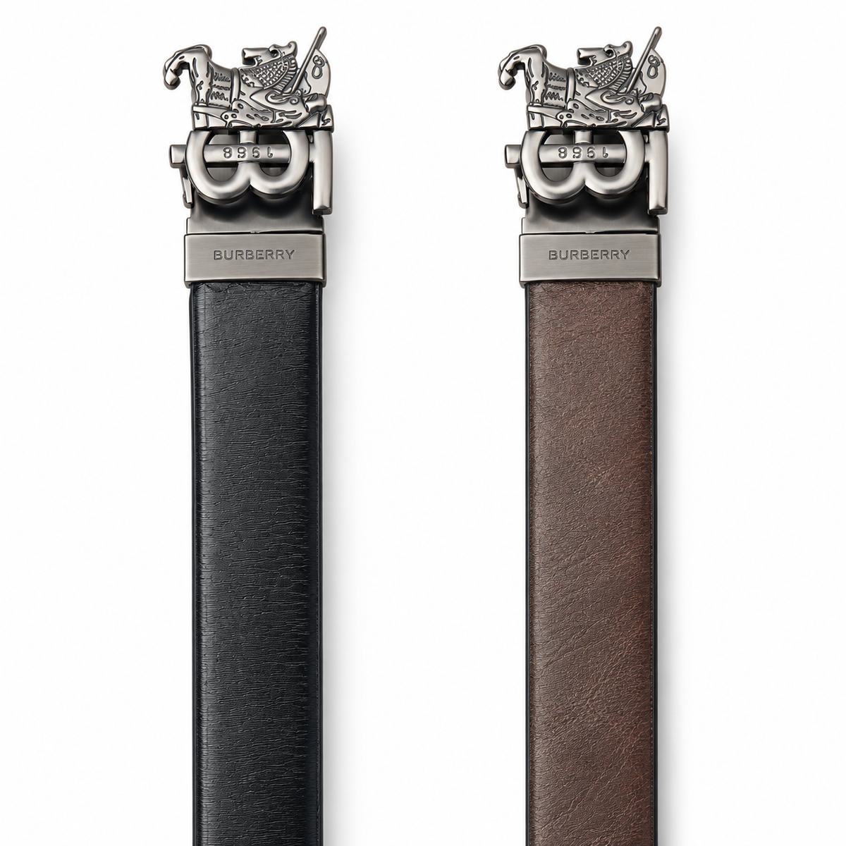 Burberry Premium Reversible Black & Brown Belt with Silver Equestrian Buckle