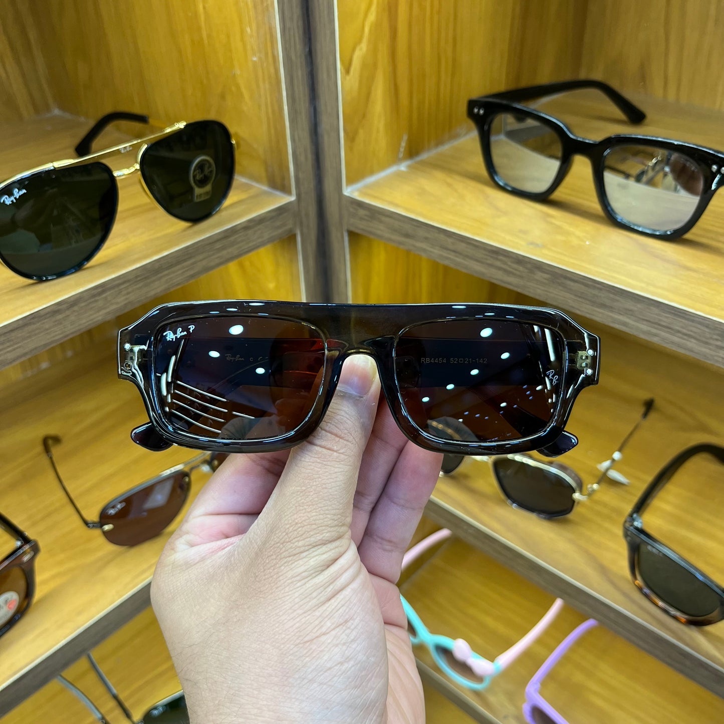 Ray-Ban Unisex UV Protected Rectangle Polarised Premium Sunglasses For Men’s & Women’s RB4454 - Brown