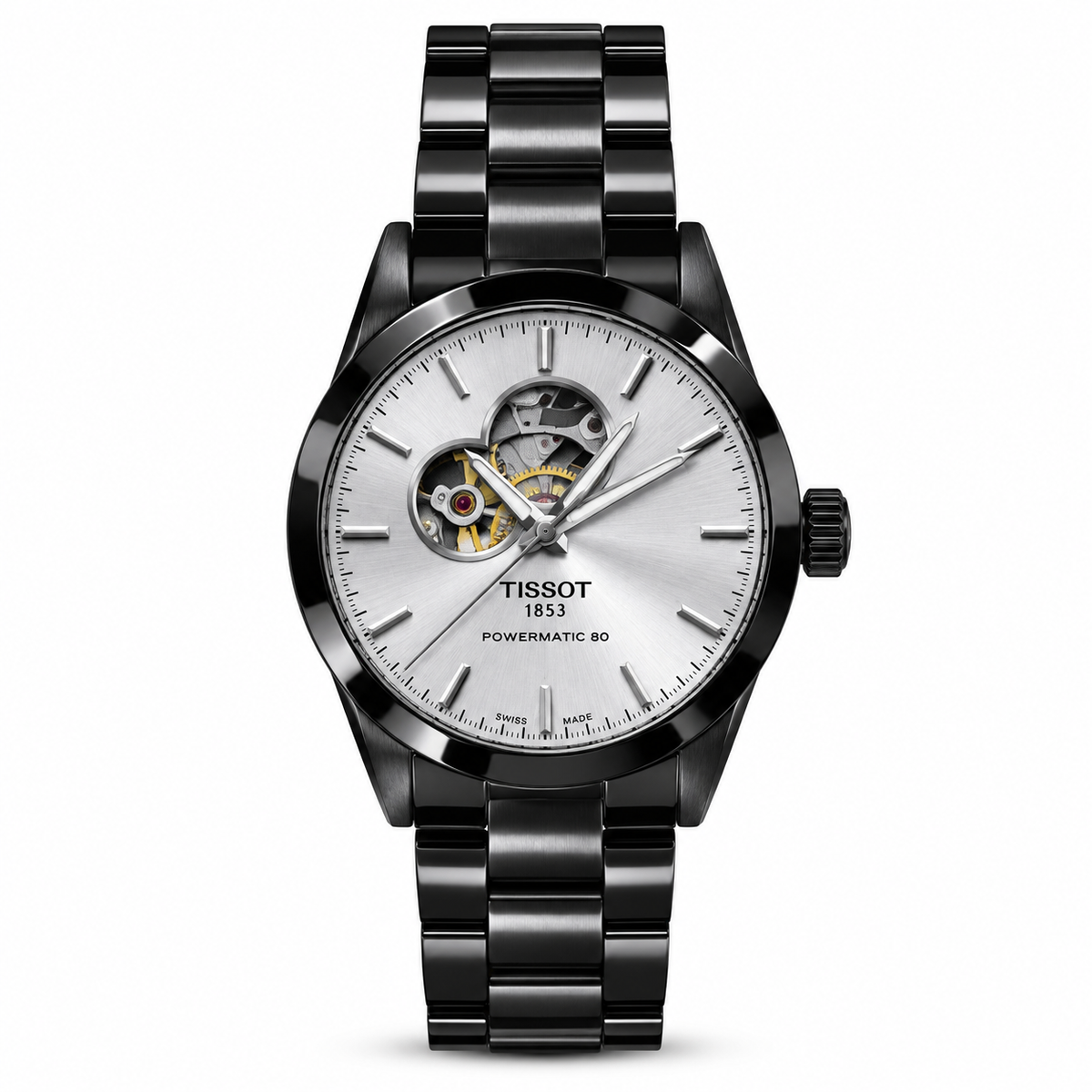 Tissot Unisex Powermatic 80 Open Heart – Black & Silver