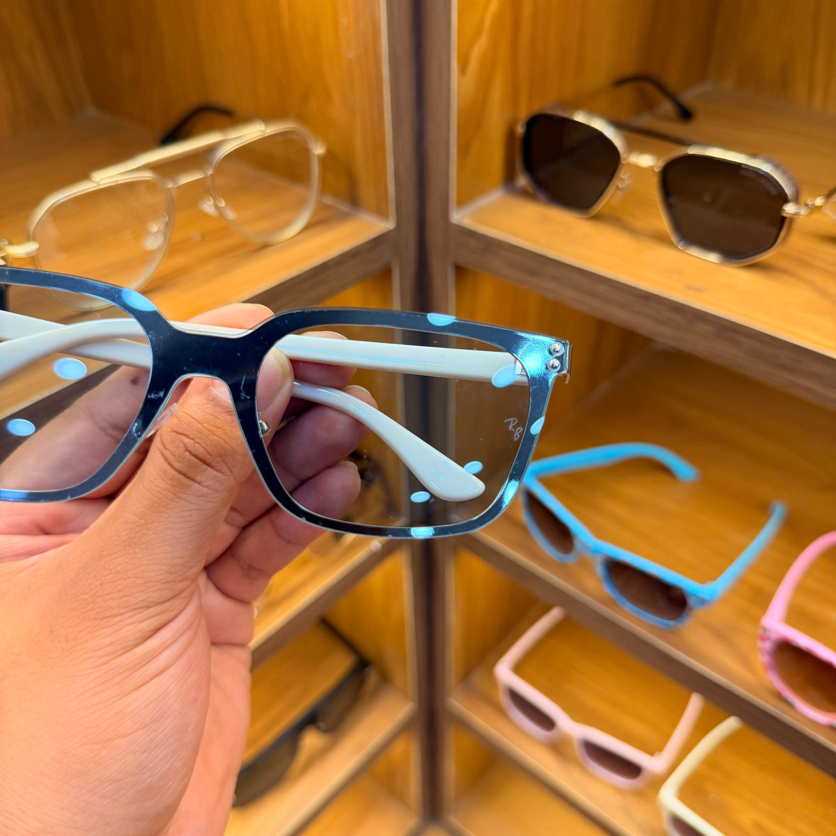 Rayban Slim Light Weight White Blue Transparent Lens Rectangle Premium Sunglasses