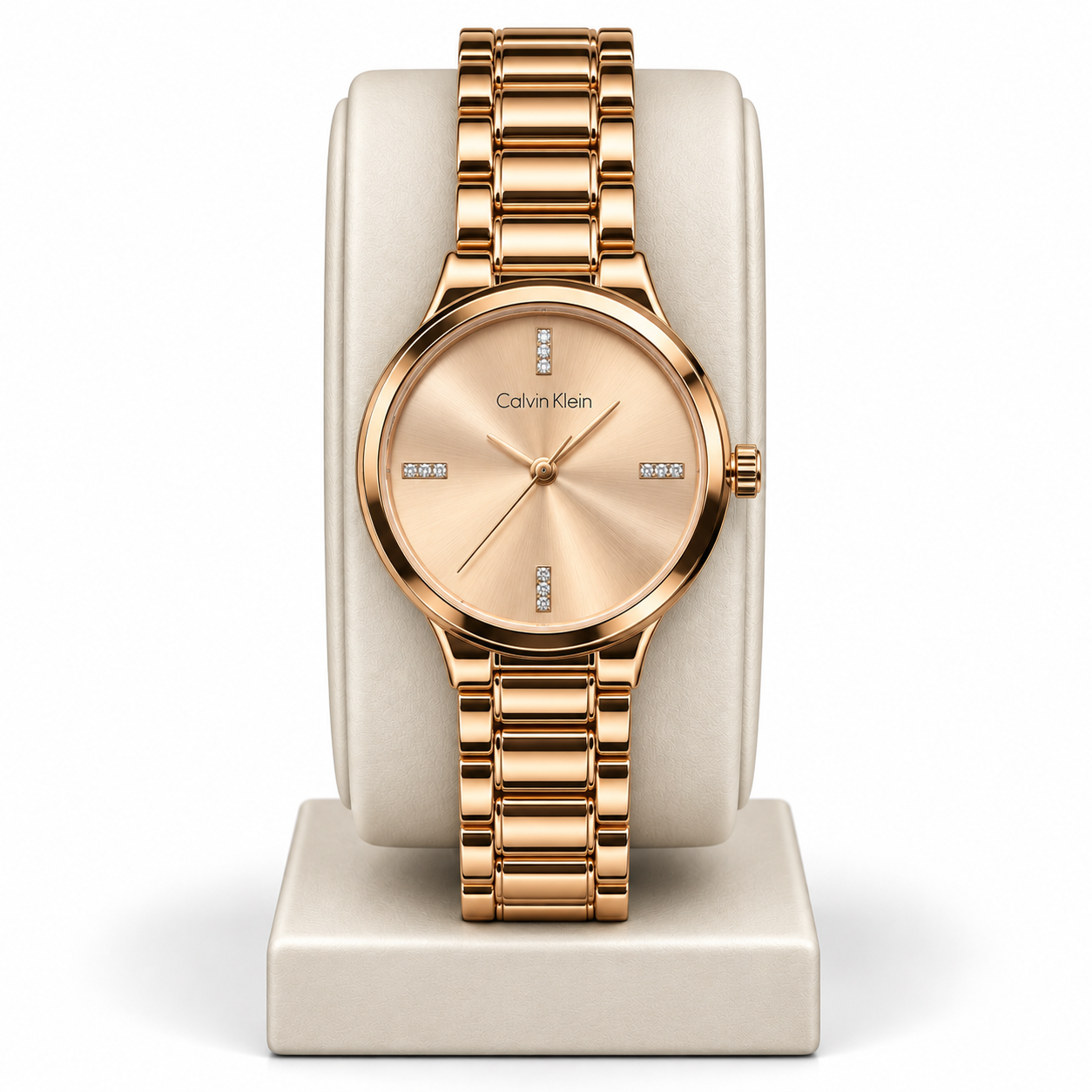 CK Rose Gold Sunburst Crystal Marker Watch