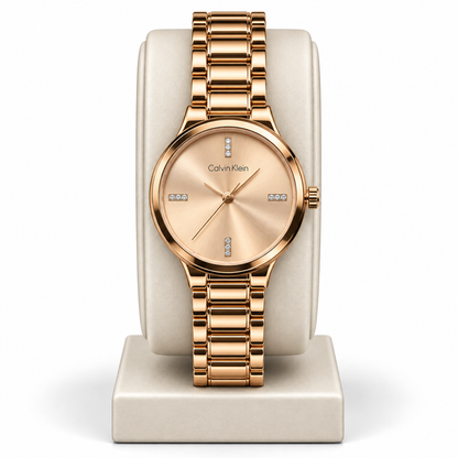 CK Rose Gold Sunburst Crystal Marker Watch