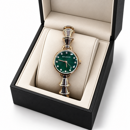 Bvlgari Green Gold-Tone Statement Bracelet Watch