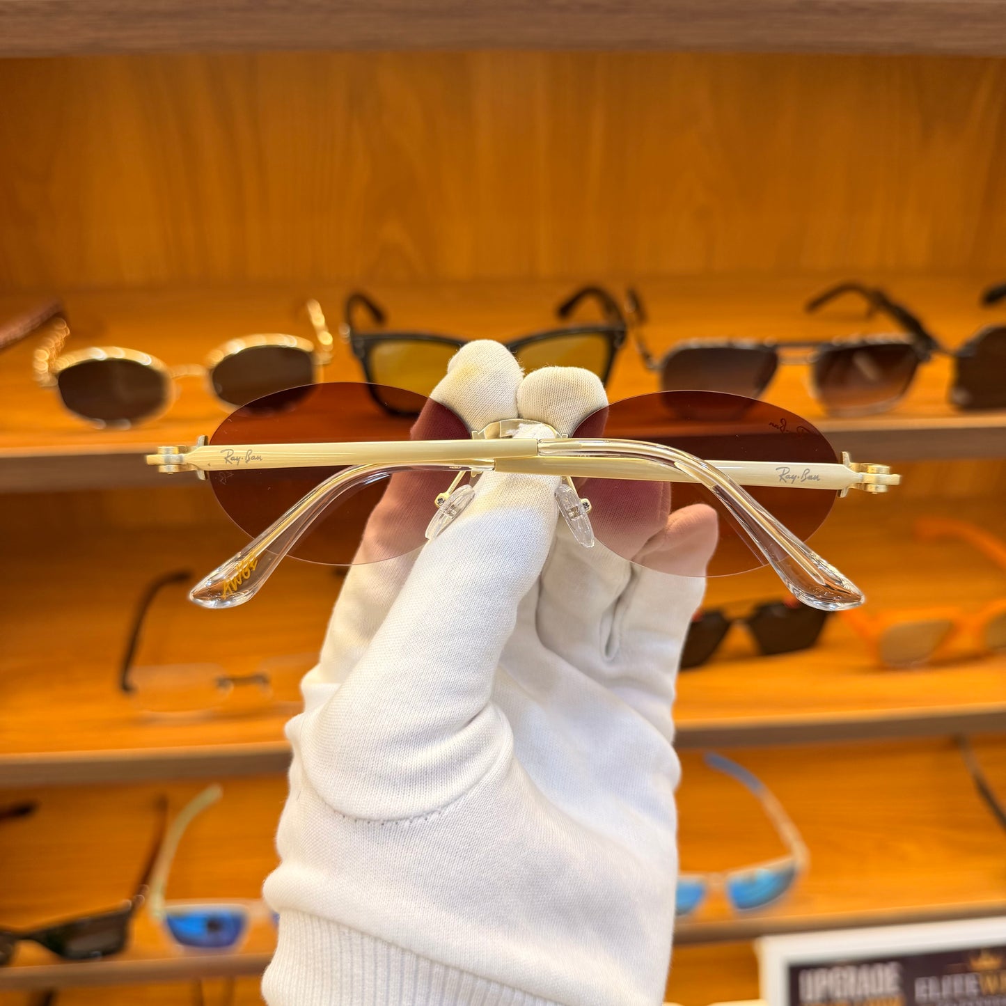 Ray Ban oval pink shade golden frame-less Premium Sunglass
