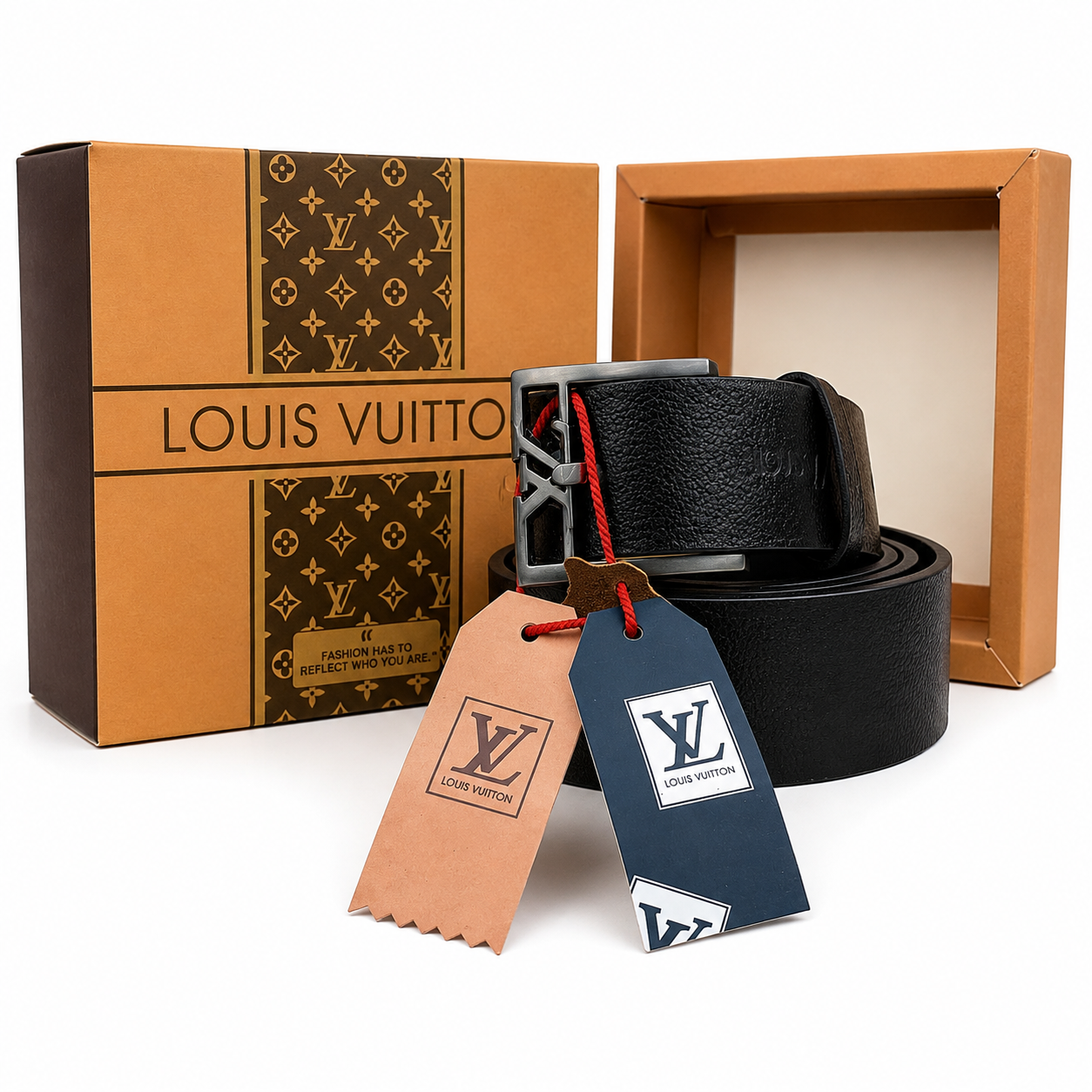 LV Classic Black Leather Grey Rectangle Buckle Belt