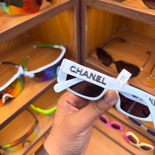 CHANEL White Rectangle Stylish Trendy Premium Sunglasses