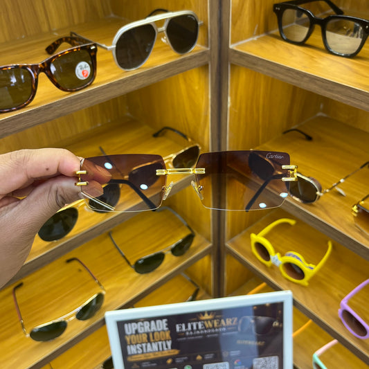 Cartier Gold-Brown Frameless Unisex Trending Premium Fashion Sunglass