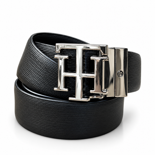 Tommy Hilfiger-Style Reversible Buckle  Black and Brown Belt – Silver Monogram Buckle
