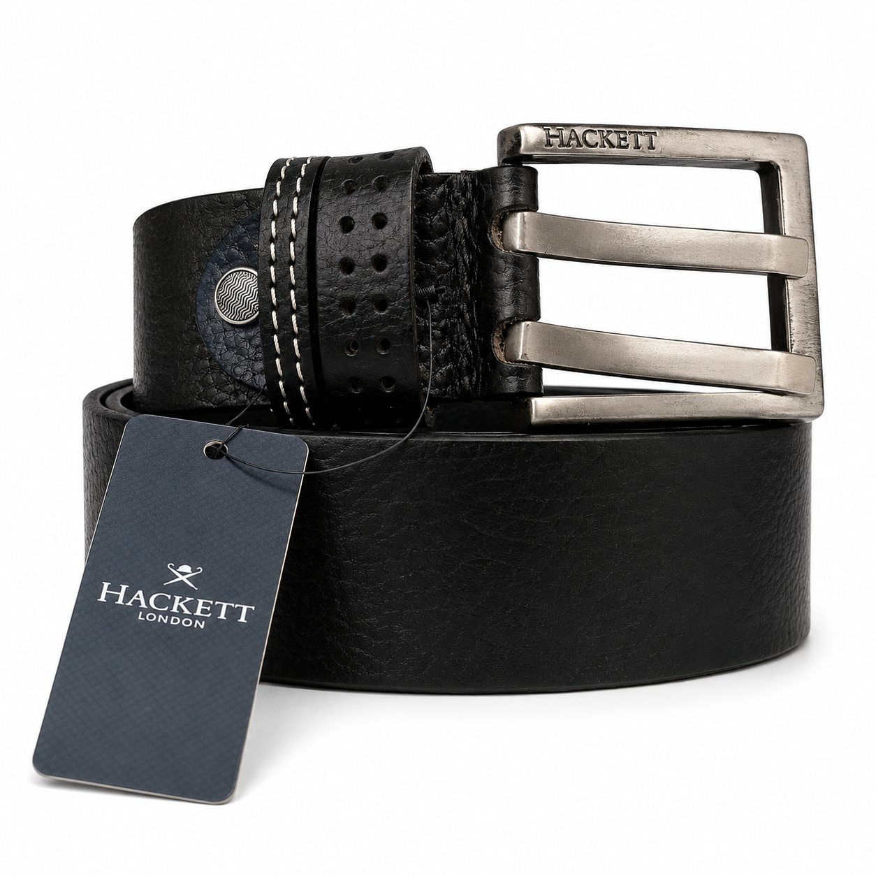Hackett Classic Black Leather Double-Stitch Belt