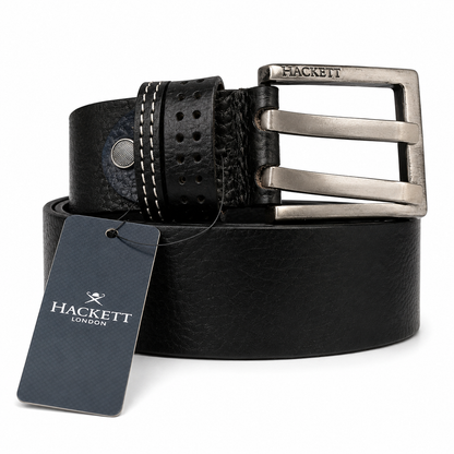 Hackett Classic Black Leather Double-Stitch Belt