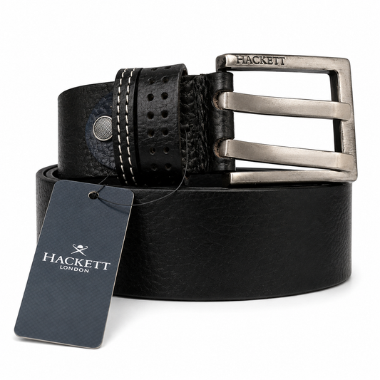 Hackett Classic Black Leather Double-Stitch Belt