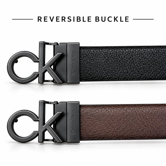 Calvin Klein CK Matt Black Logo Buckle Reversible Black & Brown Belt