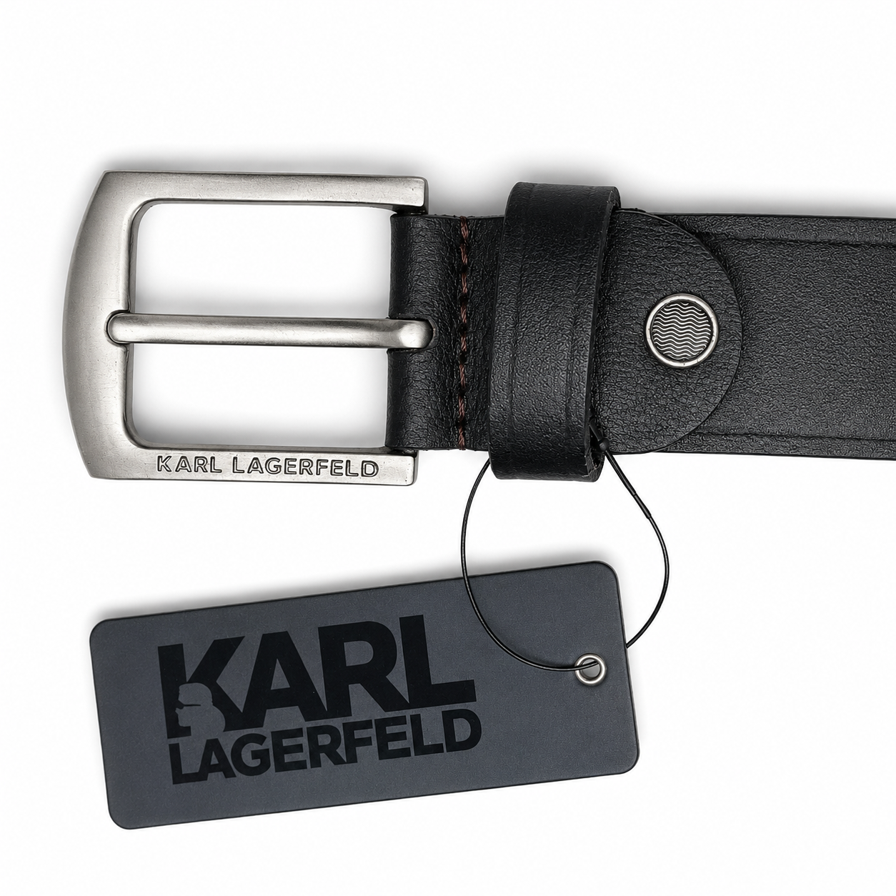 Karl Lagerfeld Black Signature Leather Belt with Classic Buckle
