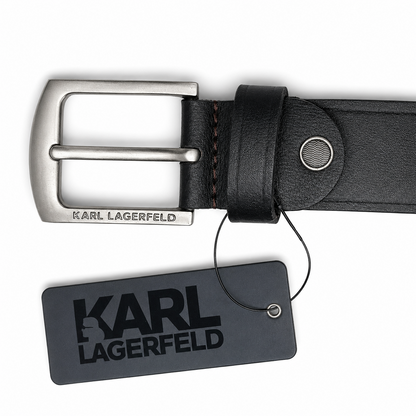 Karl Lagerfeld Black Signature Leather Belt with Classic Buckle