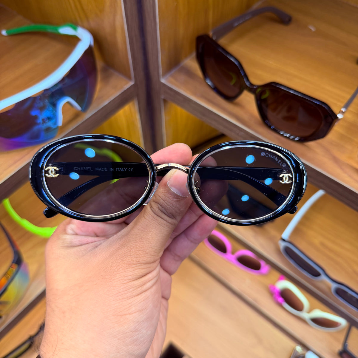 CHANEL Black Oval Stylish Trendy Premium Sunglasses