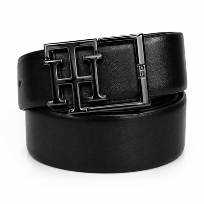 Tommy Hilfiger Premium Black TH Monogram Buckle Belt