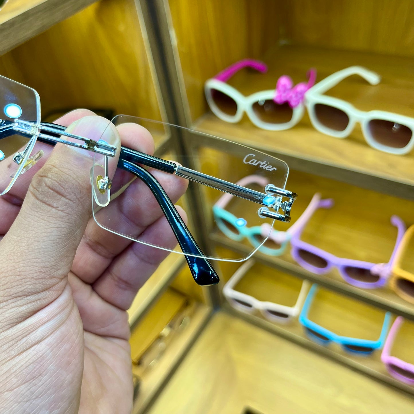 Cartier Silver-Transparent Frameless Unisex Trending Premium Fashion Sunglass
