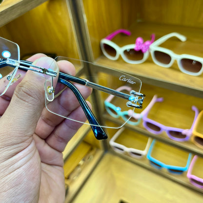 Cartier Silver-Transparent Frameless Unisex Trending Premium Fashion Sunglass