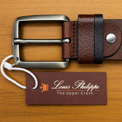 Louis Philippe Embossed Brown Leather Belt