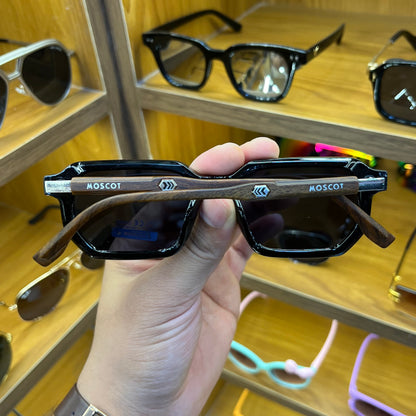 MOSCOT PJW7007 Rectangle Black Colour With Wooden Straps Premium Sunglasses