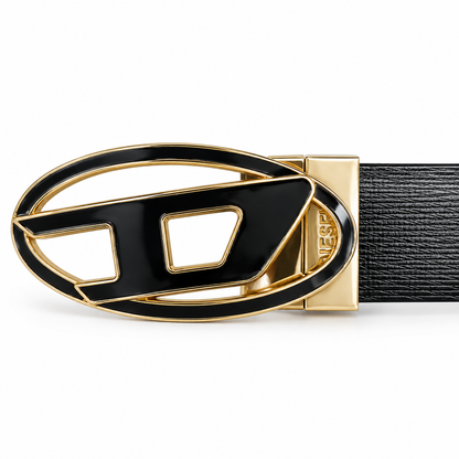 Diesel Premium Reversible Black and Brown Leather Belt for Men with Signature Oval D Buckle