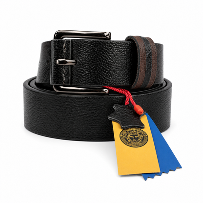 Versace Medusa Black Textured Leather Belt