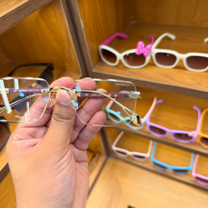 MAYBACH 2500 Frameless Transparent Wooden Finish Rectangle Premium Unisex Fashion Sunglasses