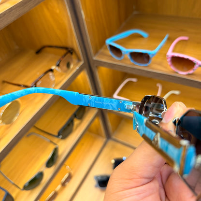 Maybach T09142 Modern Shape Blue Marble Strap Colour Premium Sunglasses