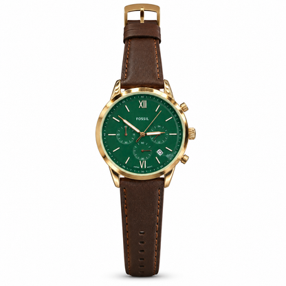 Fossil Grant Chronograph – Green Dial & Brown Leather Strap