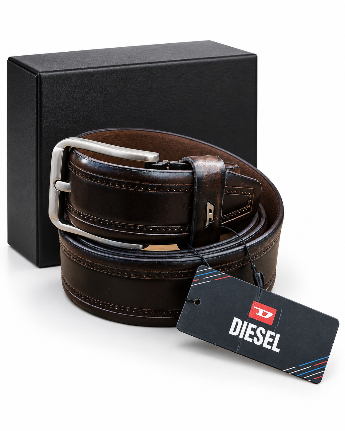 Diesel Premium Dark Brown Textured Leather Belt