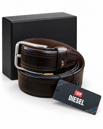 Diesel Premium Dark Brown Textured Leather Belt