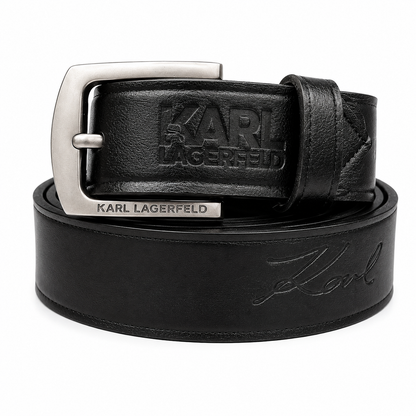 Karl Lagerfeld Black Signature Leather Belt with Classic Buckle
