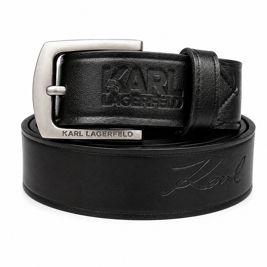Karl Lagerfeld Black Signature Leather Belt with Classic Buckle