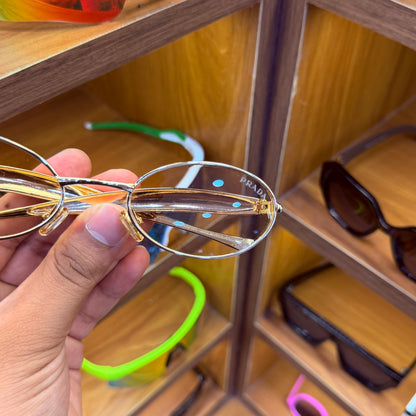 Prada Oval Transparent Light Yellow lens Golden Metal Frame Premium Fashion Sunglass