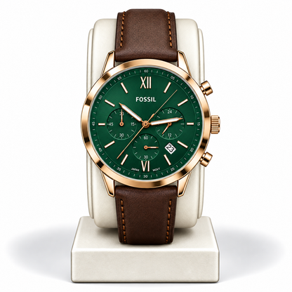Fossil Grant Chronograph – Green Dial & Brown Leather Strap
