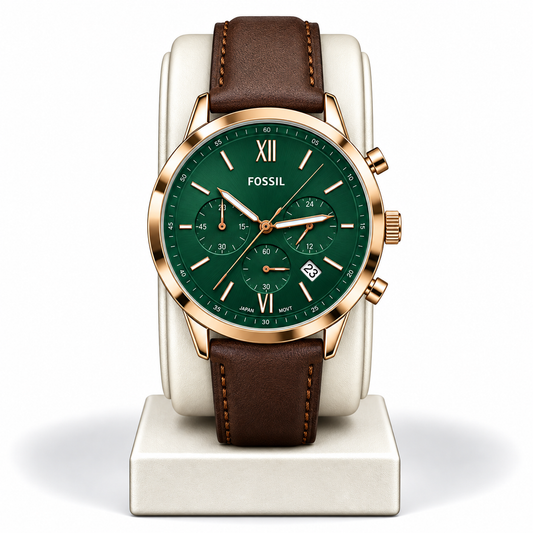 Fossil Grant Chronograph – Green Dial & Brown Leather Strap