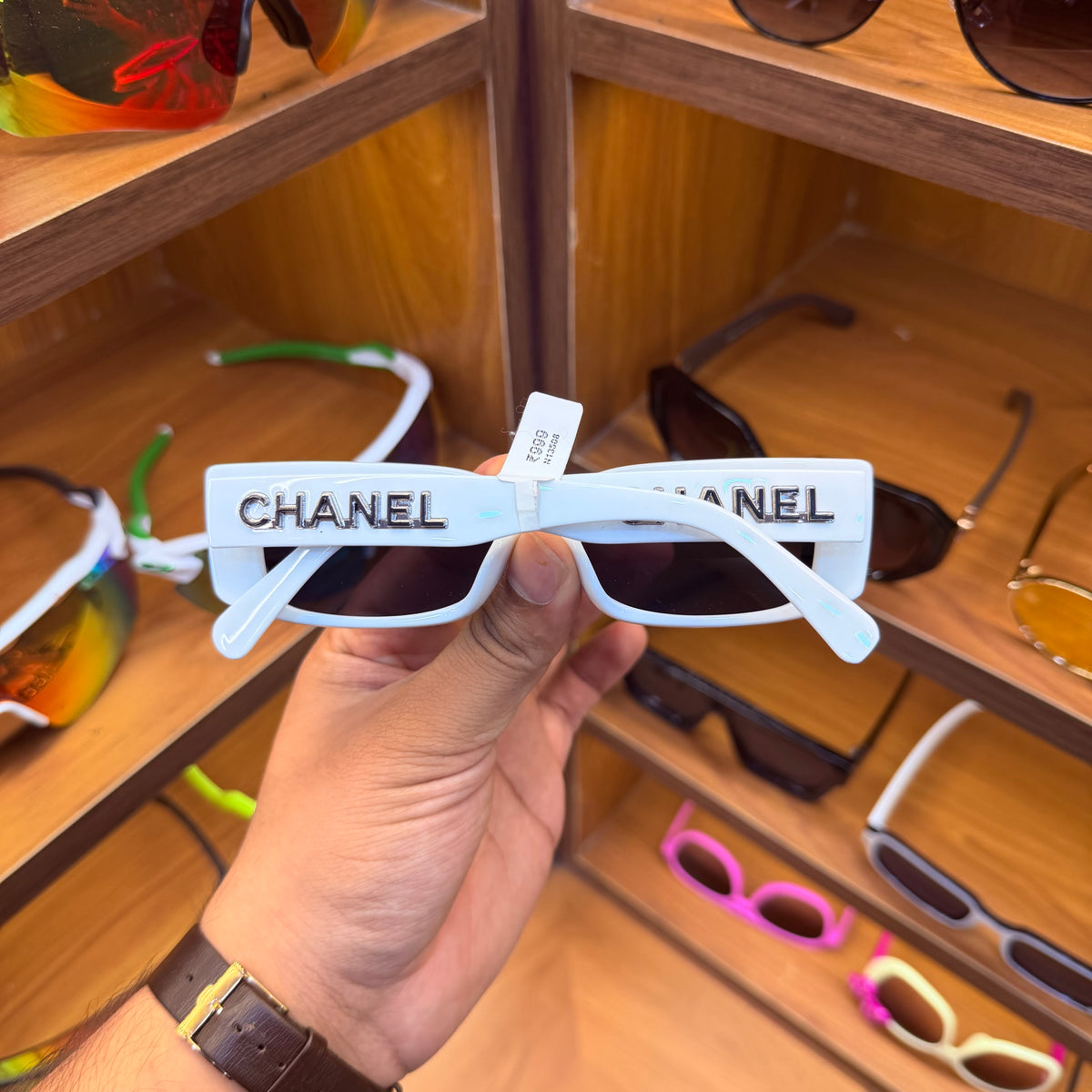 CHANEL White Rectangle Stylish Trendy Premium Sunglasses