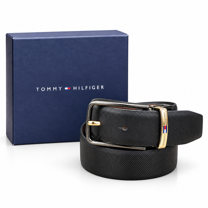 Tommy Hilfiger Reversible Diagonal Texture Belt – Black & Burgundy