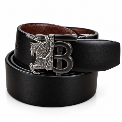 Burberry Premium Reversible Black & Brown Belt with Silver Equestrian Buckle
