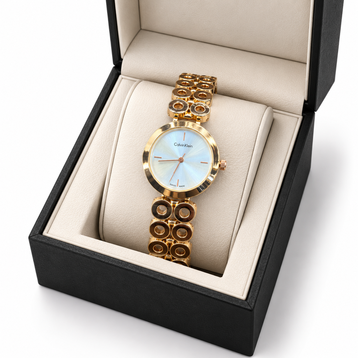 CK White Gold-Tone Link Bracelet Watch