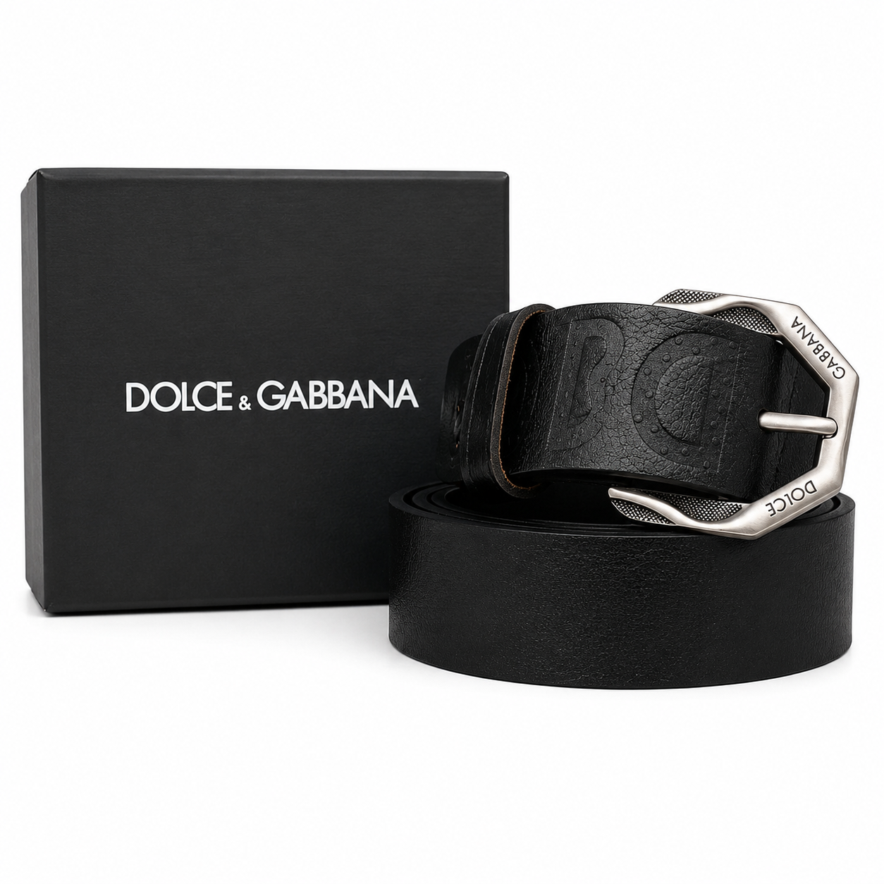 Dolce & Gabbana Black Classic Embossed Buckle Leather Belt