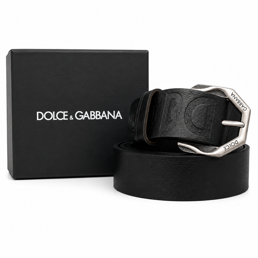 Dolce & Gabbana Black Classic Embossed Buckle Leather Belt