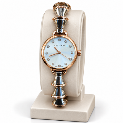 Bvlgari Silver-Rose Gold Crystal Dial Statement Watch